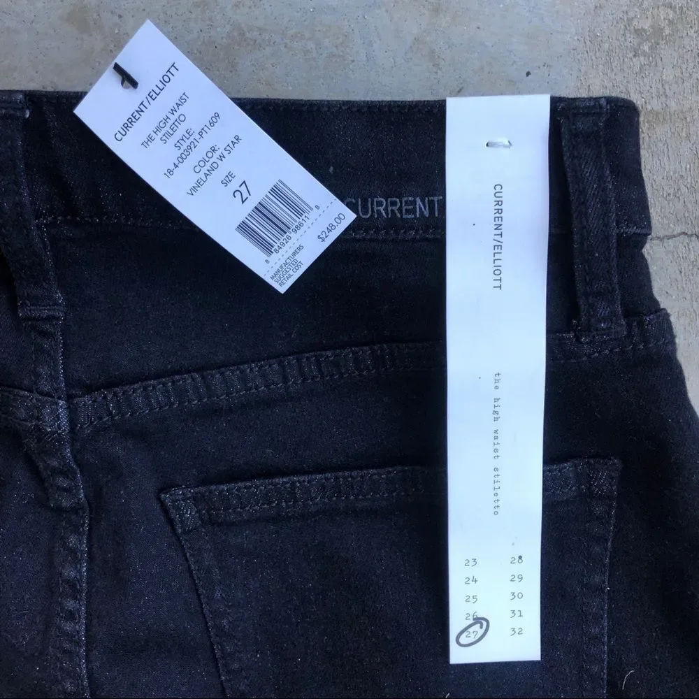 Current Elliott Vineland Star Print Skinny Jeans 27 Black High Rise Stiletto